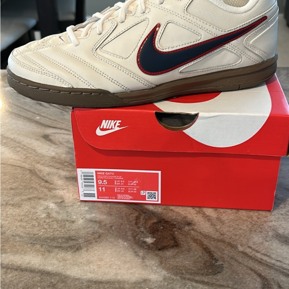 Nike White Sneakers with Blue and Red Accents